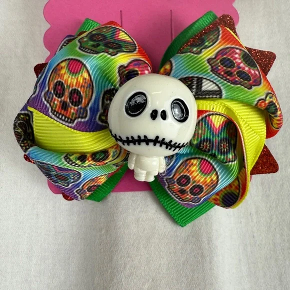 HanMade Colorful Skull Hair Bows - Picture 2 of 2